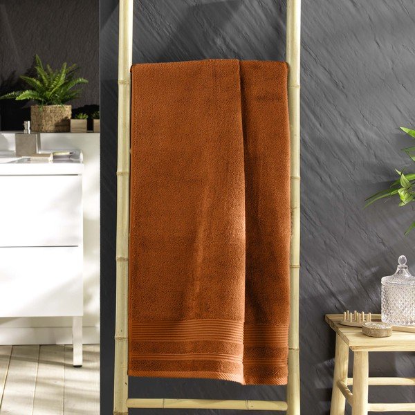 Prosop teracotă din bumbac din frotir 70x130 cm Tendresse – douceur d'intérieur-image-1