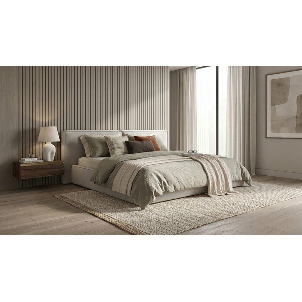 Pat matrimonial gri deschis tapițat cu spațiu de depozitare și somieră  160x200 cm Arendal – Cosmopolitan Design-image-1