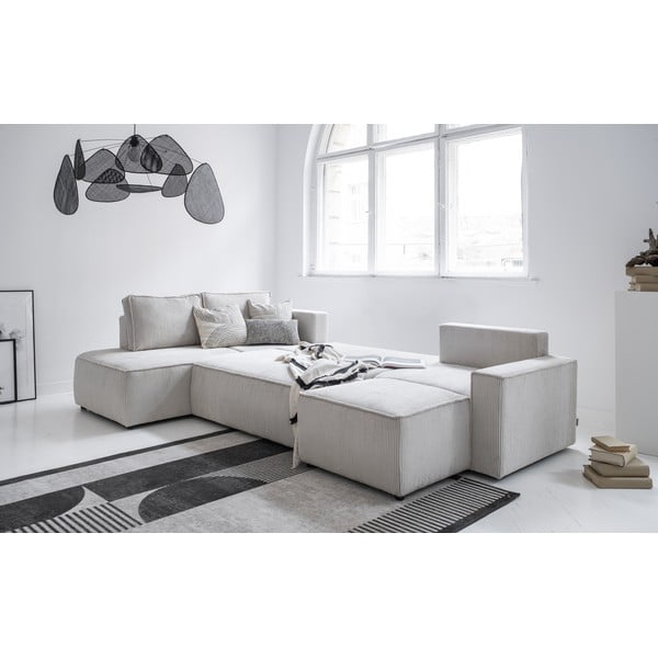 Colțar alb extensibil cu tapițerie din catifea reiată  (cu colț pe partea stângă /în formă de "U") Brave Dave – Miuform-image-3