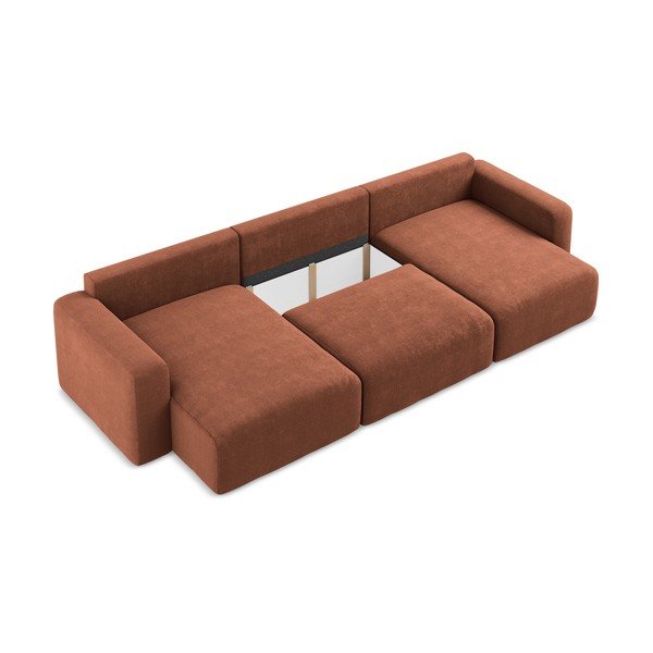 Colțar teracotă extensibil/cu spațiu de depozitare cu tapițerie din chenille (în formă de "U") Kona – Makamii-image-4