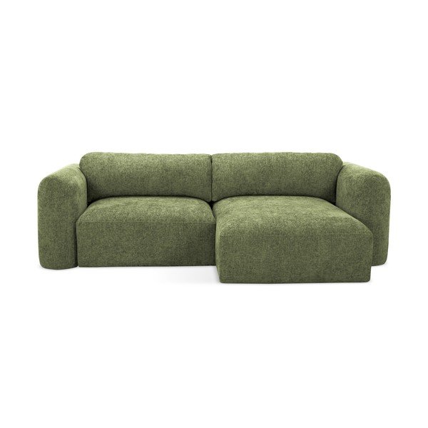 Colțar verde extensibil/cu spațiu de depozitare cu tapițerie din chenille (cu colț pe partea dreaptă/cu șezlong) Mele – Makamii