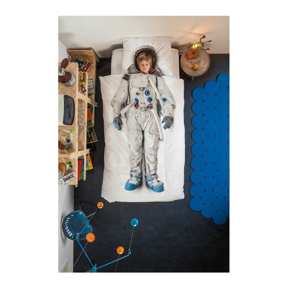 Lenjerie de pat de o persoană, din bumbac Snurk Astronaut 135 x 200 cm
