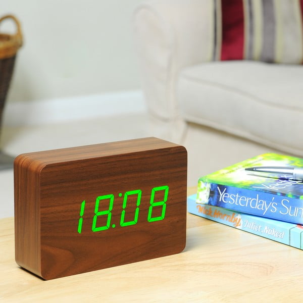 Ceas deșteptător cu LED Gingko Brick Click Clock, maro-verde-image-3