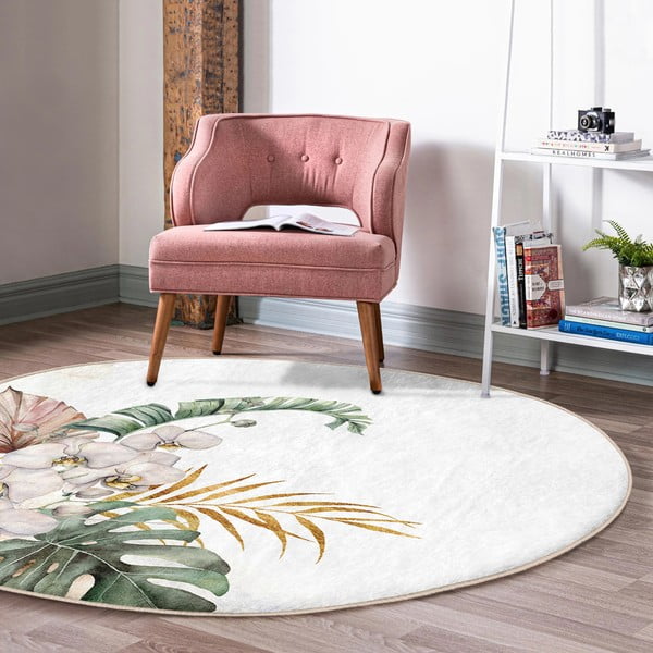 Covor rotund  crem lavabil adecvat și  pentru aspiratoare robot   ø 120 cm Comfort – Mila Home-image-4