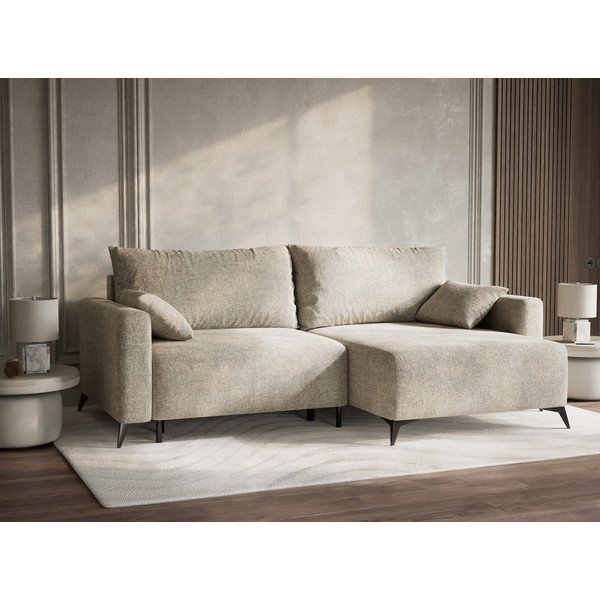 Colțar bej extensibil/cu spațiu de depozitare cu tapițerie din chenille (cu colț pe partea dreaptă/cu șezlong) Leon – Maison de Rêve-image-4