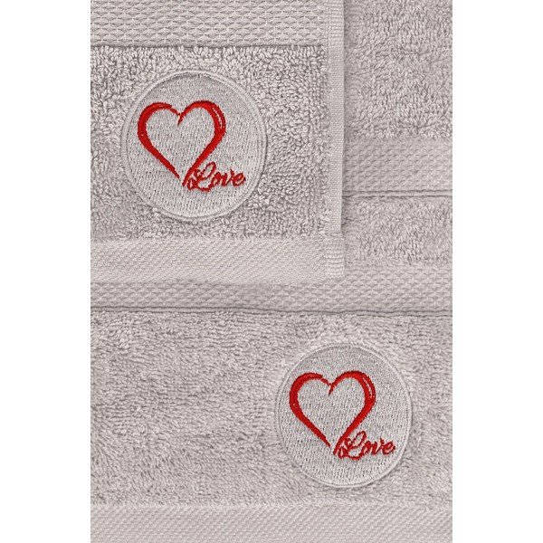 Prosoape de baie gri 2 buc. din bumbac din frotir Love – Foutastic-image-2