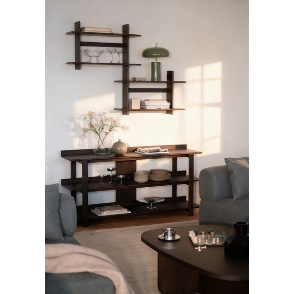 Masă consolă în culoare naturală închisă cu blat cu aspect de lemn de stejar 43x150 cm Kilian – Rowico-image-2
