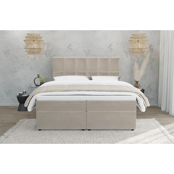 Pat boxspring bej cu spațiu de depozitare 200x200 cm Flip – Ropez-image-2