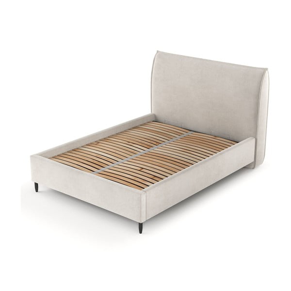 Pat matrimonial crem tapițat cu spațiu de depozitare cu somieră 180x200 cm Shell – Maison de Rêve-image-2