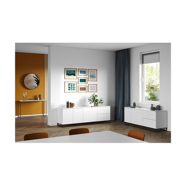 Masă TV cu blat alb în decor de marmură TemaHome Join, 200 x 65 cm, alb mat-image-1