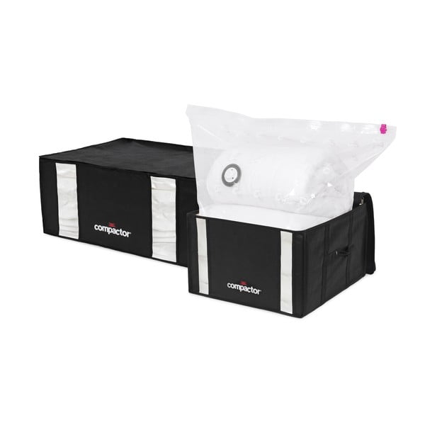 Cutii de depozitare pentru haine 2 buc. din material textil cu vacuum/cu pereți întăriți 50x65x27 cm Black Edition – Compactor