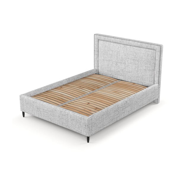 Pat matrimonial gri deschis tapițat cu spațiu de depozitare cu somieră 180x200 cm Baleine – Maison de Rêve-image-4