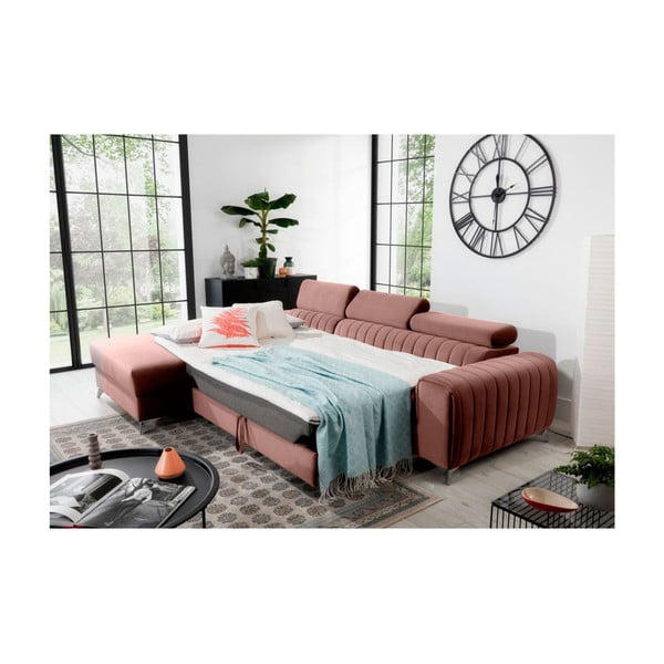 Colțar roz extensibil/cu spațiu de depozitare cu tapițerie din catifea (cu colț pe partea stângă/cu șezlong) Grayson – ELTAP-image-4