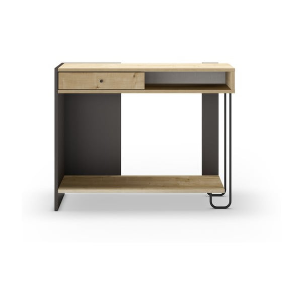 Masă consolă neagră/în culoare naturală cu blat cu aspect de lemn de stejar 35x100 cm Saturne – Marckeric