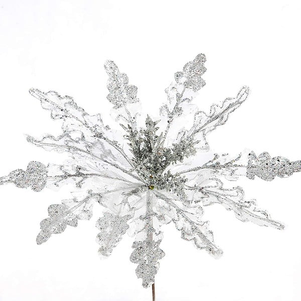 Decorațiune din plastic în formă de floare pentru Crăciun DecoKing Luna, argintiu
