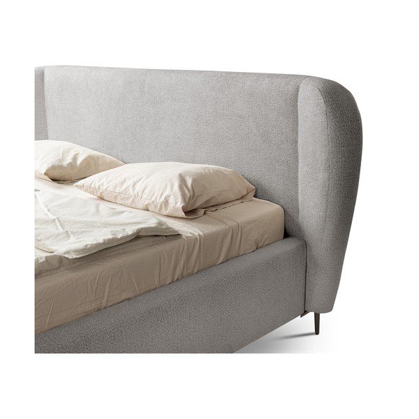 Pat matrimonial gri deschis tapițat cu somieră 180x200 cm Makana – Makamii-image-3