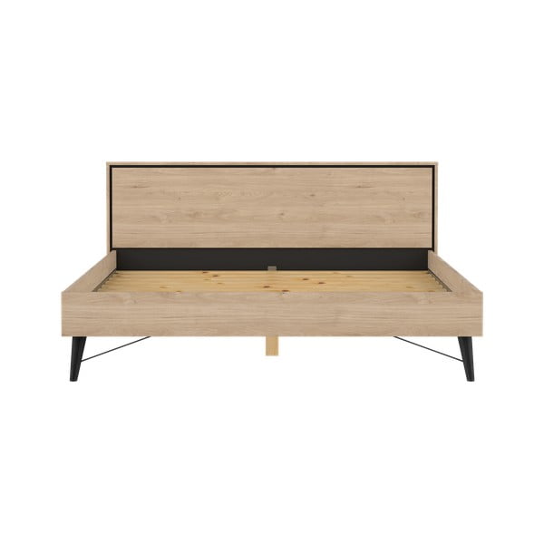 Pat matrimonial în culoare naturală cu aspect de lemn de stejar cu somieră 180x200 cm Ry – Tvilum-image-2