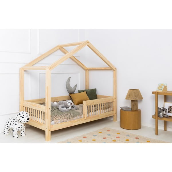 Pat pentru copii  în culoare naturală de tip casă/cu extensie suplimentară din lemn de pin cu spațiu de depozitare 140x200 cm Mila RMW – Adeko-image-2