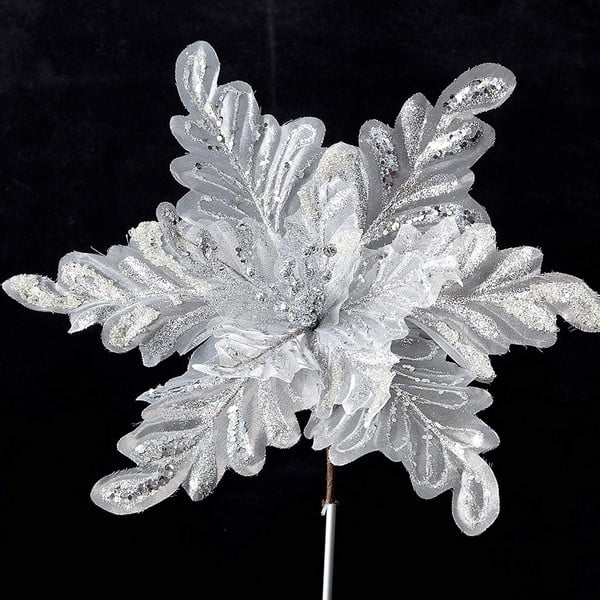 Decorațiune din plastic în formă de floare pentru Crăciun DecoKing Chloe, argintiu