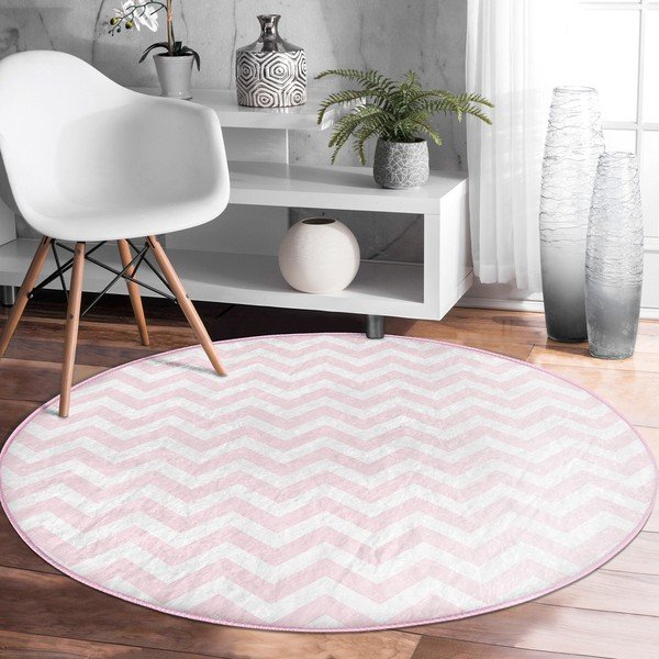 Covor rotund  roz deschis lavabil adecvat și  pentru aspiratoare robot   ø 120 cm Comfort – Mila Home-image-3