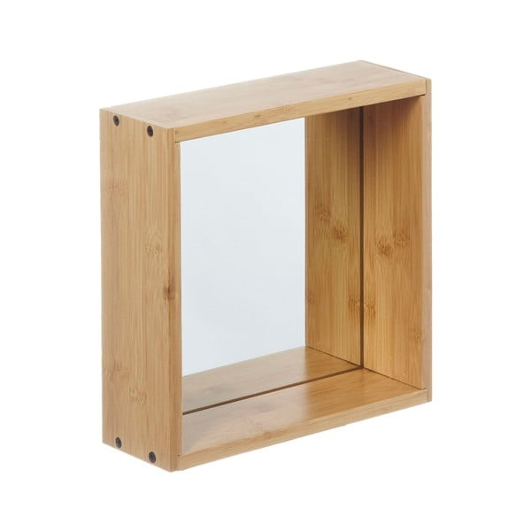 Oglindă de perete cu ramă din lemn de bambus Furniteam Design, 26 x 26 cm