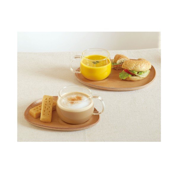 Cană Kinto Fika cu suport din lemn, wood yellow-image-1