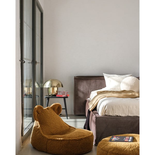 Fotoliu puf pentru copii maro cu tapițerie din țesătură bouclé Bear – Wigiwama-image-4