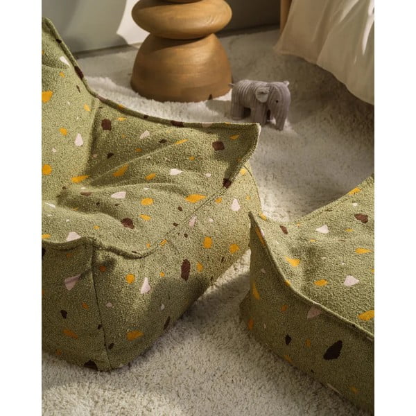 Fotoliu puf pentru copii verde cu tapițerie din țesătură bouclé/cu tapițerie din chenille Terrazzo Square – Wigiwama-image-3