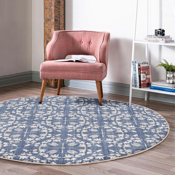 Covor rotund  albastru lavabil adecvat și  pentru aspiratoare robot   ø 120 cm Comfort – Mila Home-image-3
