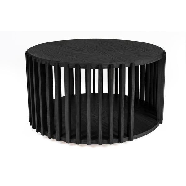 Masă auxiliară din lemn de stejar Woodman Drum, ø 83 cm, negru-image-2