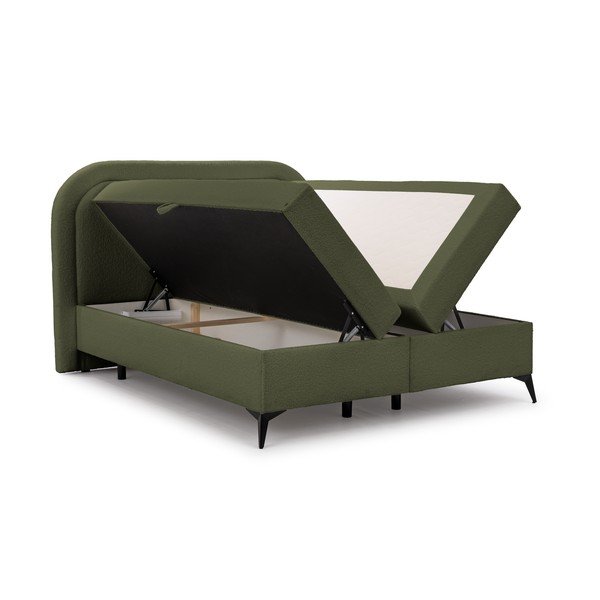 Pat boxspring verde cu spațiu de depozitare 160x200 cm Ornes – Ropez-image-3