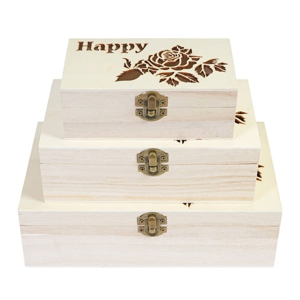 Set 3 cutii din lemn Mendler Shabby Happy