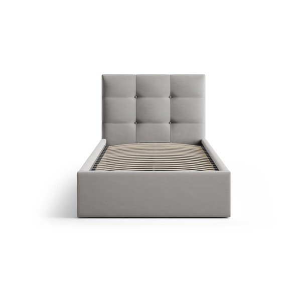 Pat gri tapițat cu spațiu de depozitare cu somieră 90x200 cm Phaedra – Micadoni -image-3