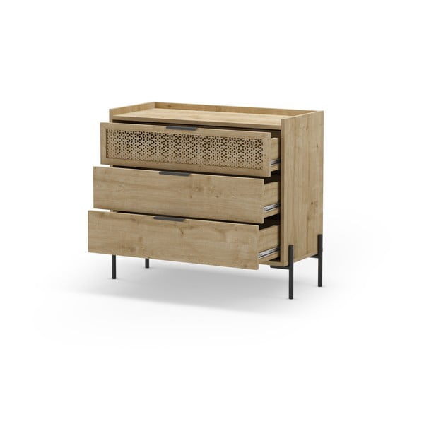 Comodă în culoare naturală joasă cu aspect de lemn de stejar 90x80 cm Inca – Marckeric-image-3