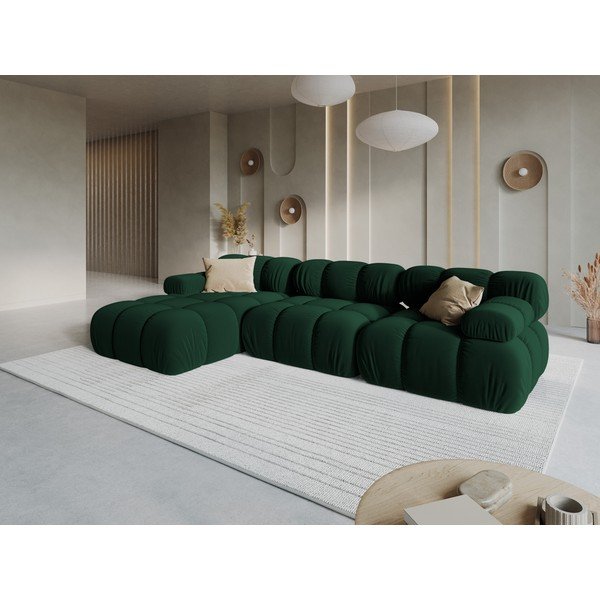 Colțar modular verde închis cu tapițerie din catifea (cu colț pe partea stângă/cu șezlong) – Micadoni -image-1