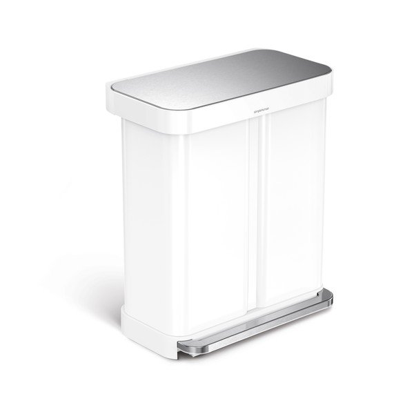 Coș de gunoi alb pentru reciclare/cu pedală 34+24 l din oțel Dual – simplehuman