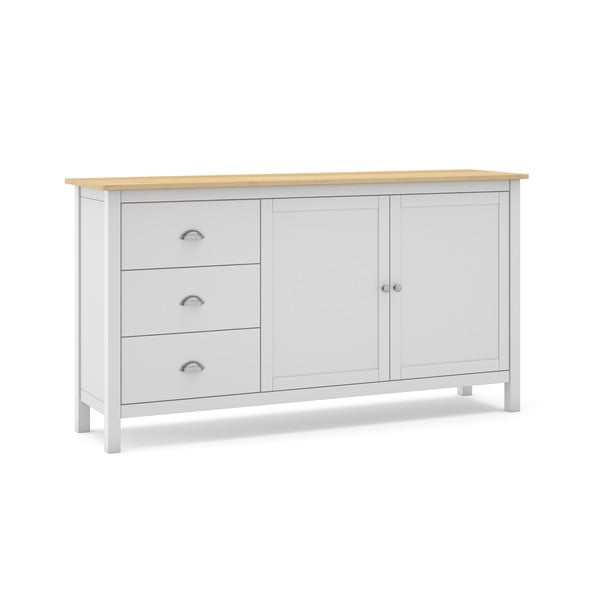 Comodă alb/natural joasă din lemn de pin 150x80,5 cm Misti – Marckeric-image-3