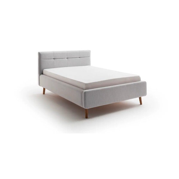 Pat matrimonial gri deschis tapițat cu spațiu de depozitare cu somieră 140x200 cm Lotte – Meise Möbel