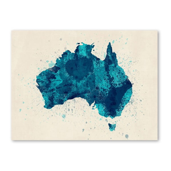 Poster cu harta Australiei Americanflat Splash, 60 x 42 cm, albastru