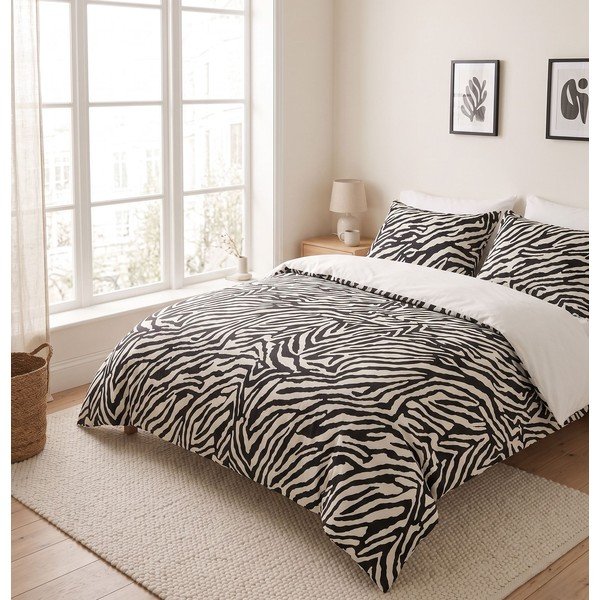 Lenjerie de pat neagră pentru pat dublu 200x200 cm Zebra – Mijolnir-image-2
