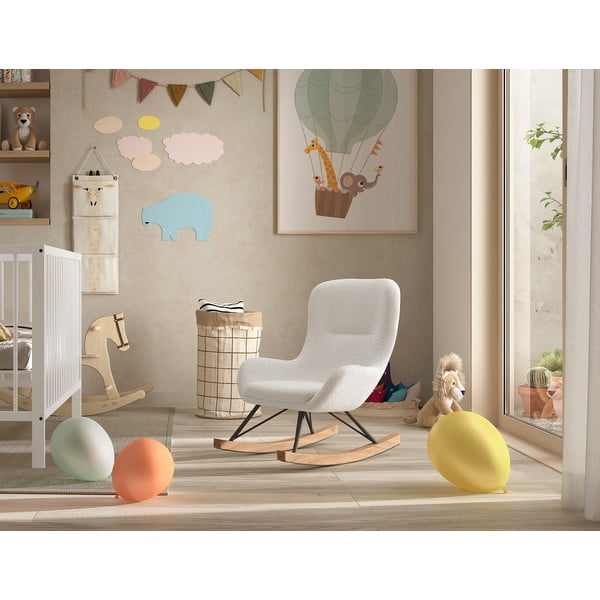Fotoliu de copii alb balansoar cu tapițerie din stofă bouclé ROCKY – Vipack-image-1