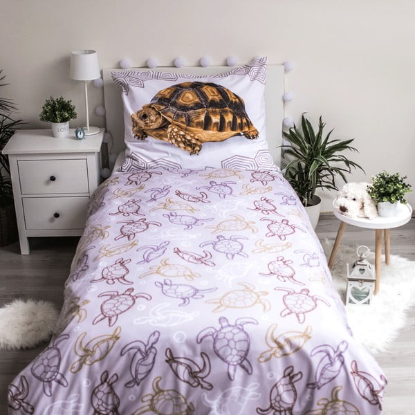 Lenjerie de pat pentru copii albă-maro din bumbac pentru pat de o persoană 140x200 cm Tortoise – Jerry Fabrics-image-3