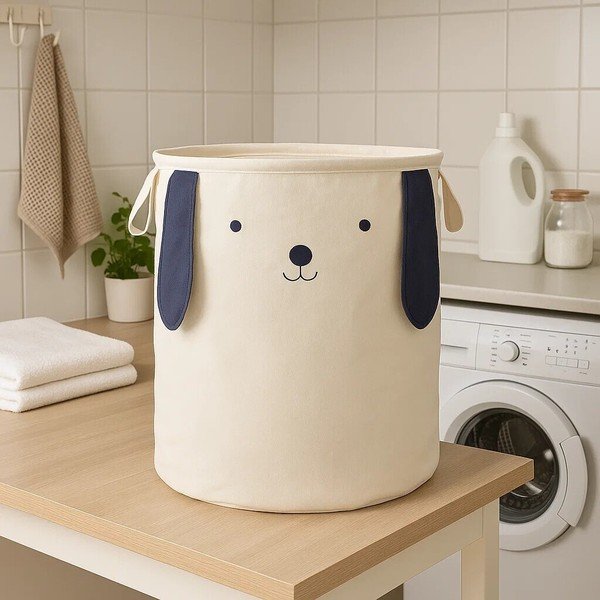 Coș de jucării pentru copii alb din material textil ø 39x48 cm Mimo Dog Face – Premier Housewares-image-1