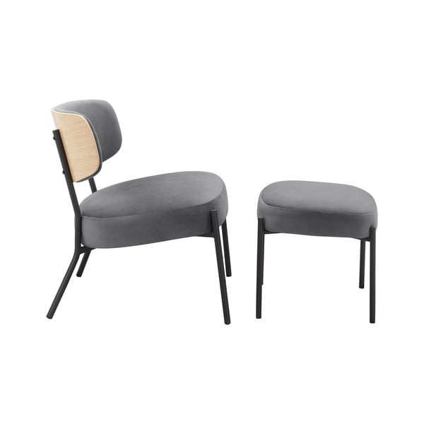 Fotoliu cu taburet gri cu tapițerie din catifea Jerry – Støraa-image-1