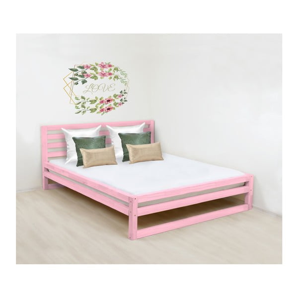Pat dublu din lemn Benlemi DeLuxe, 190 x 180 cm, roz
