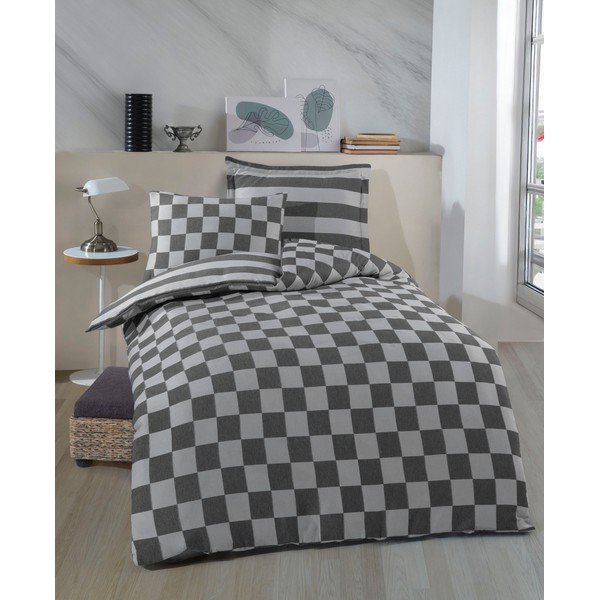 Lenjerie de pat gri antracit din damasc pentru pat de o persoană 140x200 cm Kareli – Mijolnir-image-1
