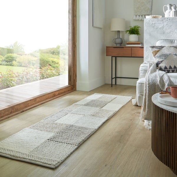 Covor tip traversă bej țesut manual din amestesc de lână 60x230 cm Minerals Patchwork – Flair Rugs-image-1