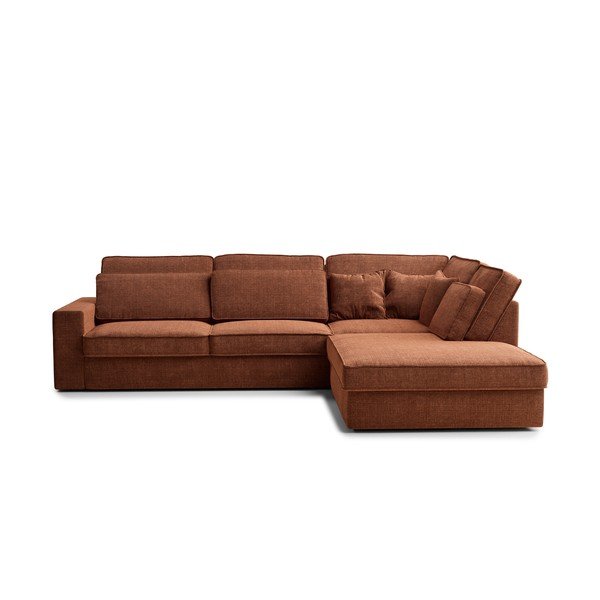 Colțar arămiu cu tapițerie din chenille (cu colț pe partea dreaptă/în formă de ”L”) Kirou – Maison de Rêve