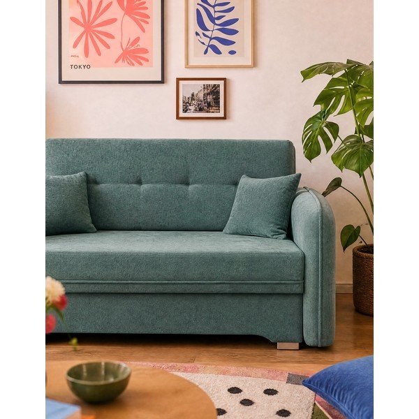 Canapea verde extensibilă/cu spațiu de depozitare cu tapițerie din chenille 155 cm Laine – ELTAP-image-3