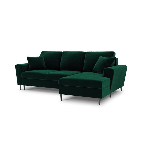 Colțar verde extensibil, cu spațiu de depozitare cu tapițerie din catifea (cu colț pe partea dreaptă, cu șezlong) Kyoto – Cosmopolitan Design-image-1